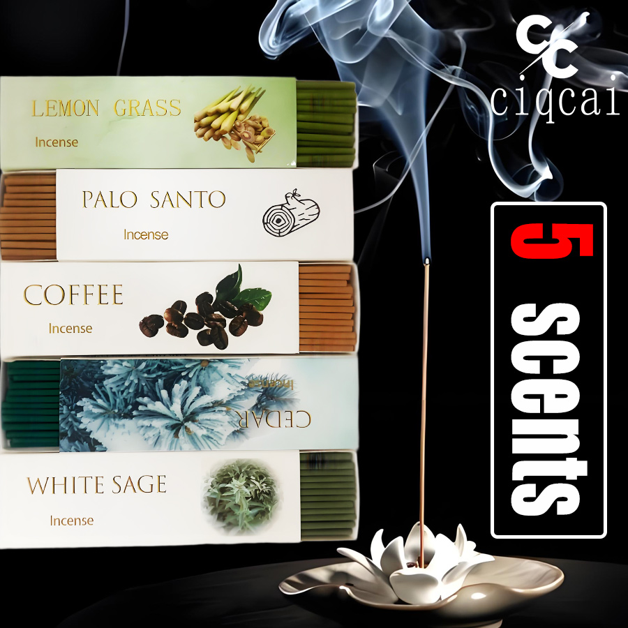 Home Fragrance Lemongrass - 【5種類の香り】高品質、手作り、太い線香、12cm / 4本入り。 72インチの天然香、35本/箱、レモングラス、ペルーの聖なる木、コーヒー、杉、ホワイトセージなど5つの香りが含まれています。 豊かで濃厚な香り、長時間燃焼、爽やかで活力を与える、空気を浄化する、家庭、オフィス、ホテル、クラブなどに最適。 、軽やかな高級感のあるパッケージ、ホリデーギフトに最適