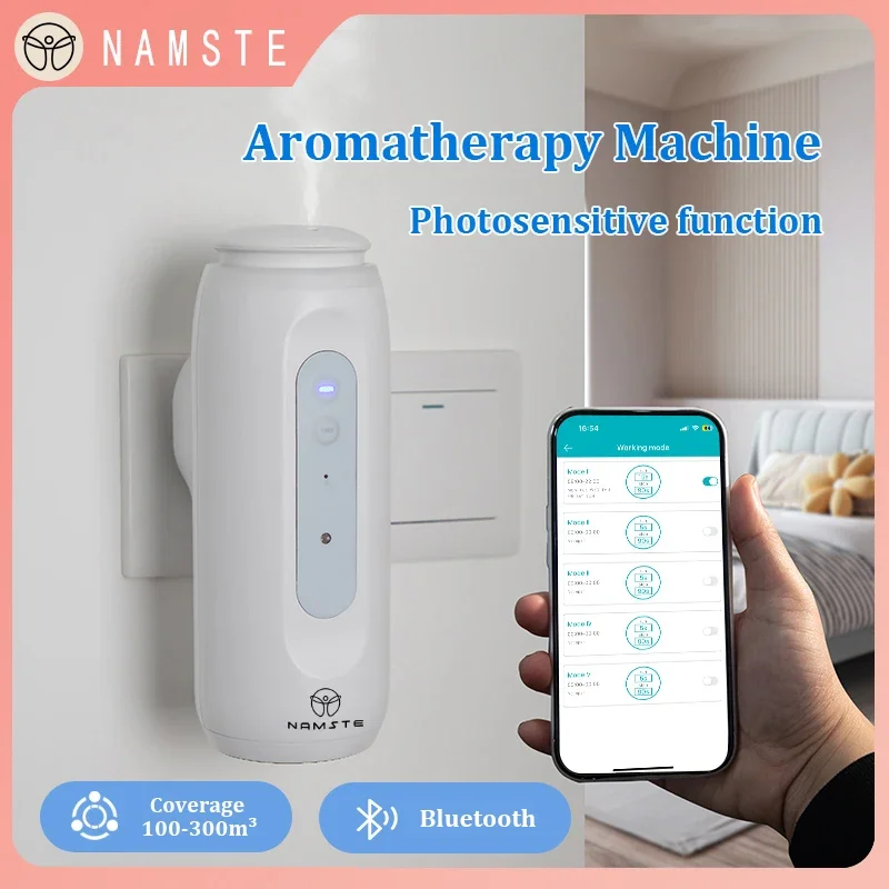 Home Fragrance System - Namste-ポータブルスマートディフューザー、Bluetoothソケットスタイル、自動ナイトライト、アロマオイル、エッセンシャルオイル、オフィス、家庭、芳香剤、300m ³
