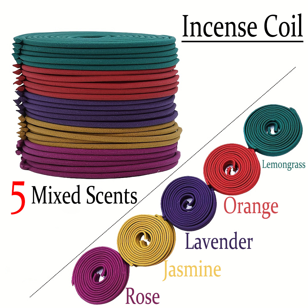 Home Fragrance Lemongrass - 高品質クラシック螺旋香混合セット、6本入り。 直径3cmの手作りコイル香、ラベンダー、オレンジ、ローズ、ジャスミン、レモングラスなど5つの香りをご用意、伝統的な手作り方法、豊かで自然な香り、長持ちする香り、携帯用パッケージ、持ち運びに便利、家庭用および屋外用に最適