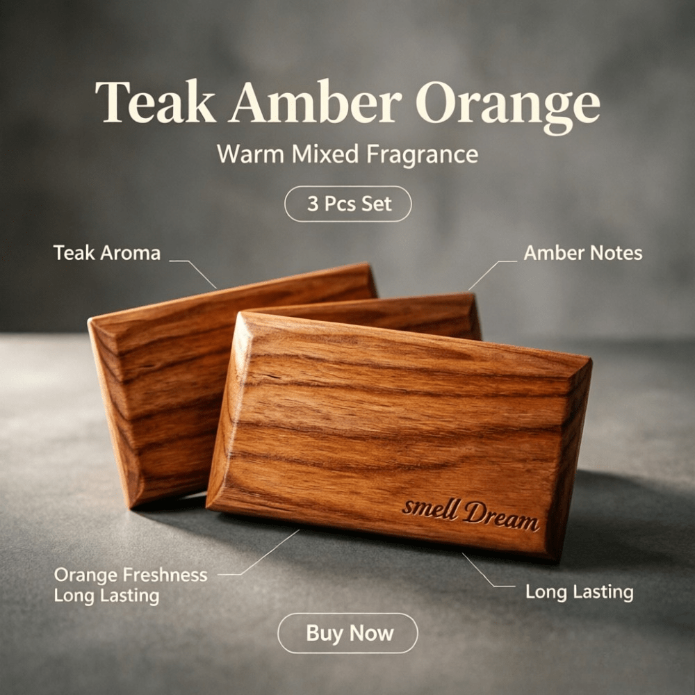 Home Fragrance Products - 車用芳香剤 チーク・アンバー・オレンジウッドの香り ブロック3個セット 長持ちする温かい香り 車内や家の装飾に
